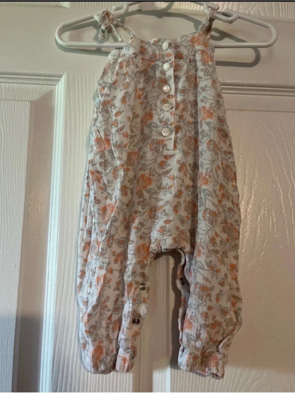 7 For All Mankind Cream Romper with Orange Floral Print